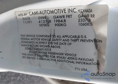 2002 Chevrolet Tracker Hard Top Zr2 из США, поврежденный, VIN 2CNBJ734826919215